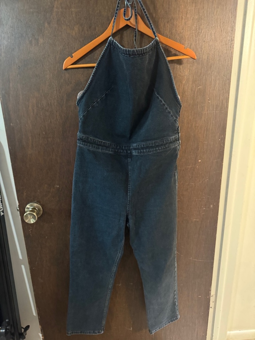 Free People Dark Gray/Light Black Halter Denim Jumpsuit